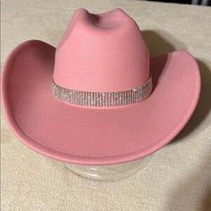 Rhinestone Women's Cowboy Hat - felt adjustable size - light pink NEW with tags